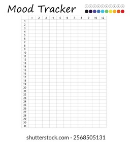 Mood tracker in pixels. Calendar munthly, yearly, weekly, dayly organizer. Calendar for personal and work issues. Feelings Planner, habit tracker. Vector illustration.