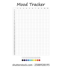 Mood tracker in pixels. Calendar munthly, yearly, weekly, dayly organizer. Calendar for personal and work issues. Feelings Planner, habit tracker. Vector illustration.