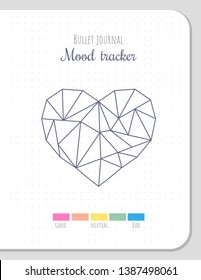 Mood tracker in polygonal heart shape for 31 days of a month. Bullet journal blank template. Printable planner.