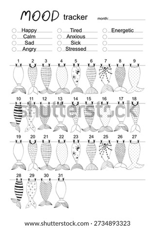 Mood Tracker Printable with Cute Illustrations for Mental Health and Self Care.