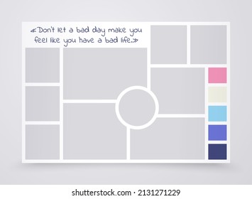 Cuadrícula de tablero de ánimo. Plantilla de grupo. Marcos mosaicos con paleta de colores. Ilustración vectorial.