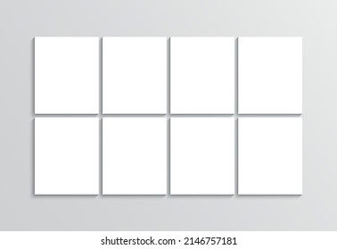 Moodboard layout. Photo collage template. Mood board grid. Mosaic pictures frame. Empty album brandboard. Portfolio rectangle images. Scrapbook background. Retro gallery banner. Vector illustration