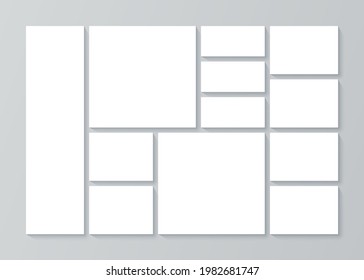 Moodboard layout. Photo collage. Vector. Pictures grid. Mosaic frames. Mood board background. Photography album template. Empty gallery mockup. Branding presentation. Minimalistic illustration