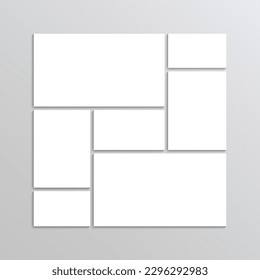 Moodboard layout. Portfolio scrapbook template. Retro album brandboard. Empty photo collage. Gallery banner. Mood board grid. Mosaic pictures frame. Images background. Vector illustration