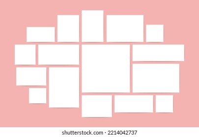 Moodboard mosaic frames. Abstract photo collage grid, blank mood board mockup portfolio presentation blog. Vector banner