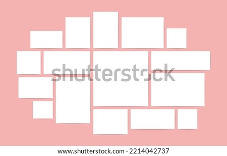 Moodboard mosaic frames. Abstract photo collage grid, blank mood board mockup portfolio presentation blog. Vector banner
