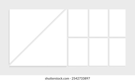 Moodboard template. 8 Photo collage grid. Vector. Mood board design. Mosaic frame banner. Photography album layout.