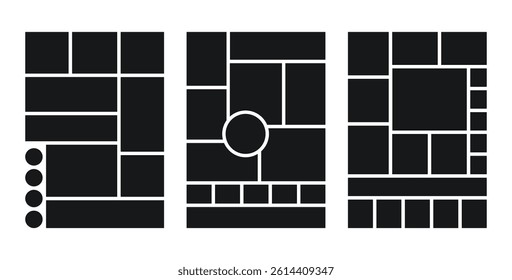 Moodboard template. Collage grid. Mood board background. Mosaic frames. Photomontage pictures layout. Vertical mockup. Presentation poster. Scrapbook design. Vector illustration.