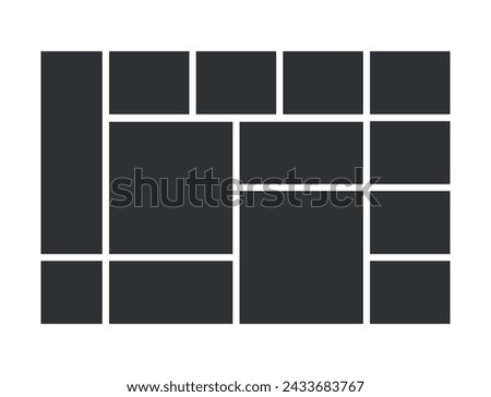 Moodboard template. Collage grid. Mood board background. Photomontage pictures layout. Album design. Mosaic frames. Modern photography banner. Rectangle horizontal mockup. Vector illustration