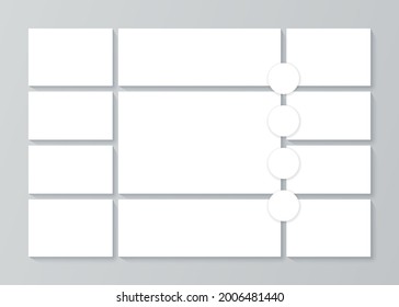 Moodboard template. Collage grid. Vector. Mood board banner. Montage photo images. Mosaic pictures album layout. Photomontage frames with circles. Horizontal design gallery mockup. Simple illustration