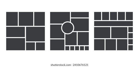Moodboard template. Collage grids. Mood board background. Mosaic frames. Photomontage pictures layout. Set of album scrapbook designs. Collection square mockups. Vector illustration