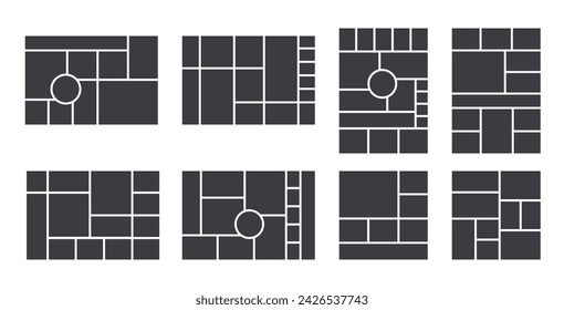 Moodboard template. Collage grids. Mood board background. Photomontage pictures layout. Set mosaic frames. Album scrapbook design. Collection mockups in different formats. Vector illustration