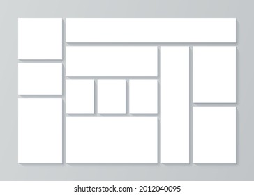Moodboard template. Collage layout. Mood board background. Montage photo images. Mosaic pictures album grid. Poster design. Photomontage frames. Horizontal gallery mockup. Vector illustration. 