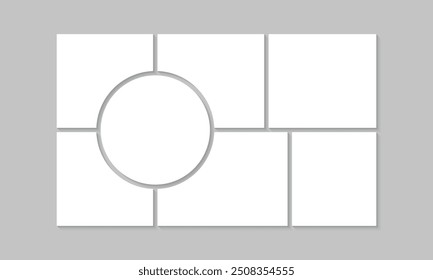 Design de modelo de painel de atmosfera. Layout de grade de colagem de fotos. Moldura de fotos em mosaico. Plano de fundo de montagem de fotos. Ilustração vetorial