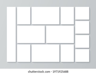Moodboard template. Photo collage grid. Vector. Mood board background. Frame banner with pictures.  Mosaic design. Photography album layout. Minimalistic simple illustration. Horizontal mockup.