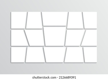 Moodboard template. Photo collage layout. Mood board grid. Mosaic pictures frame. Retro gallery banner. Portfolio images. Album brandboard isolated on gray background. Vector illustration