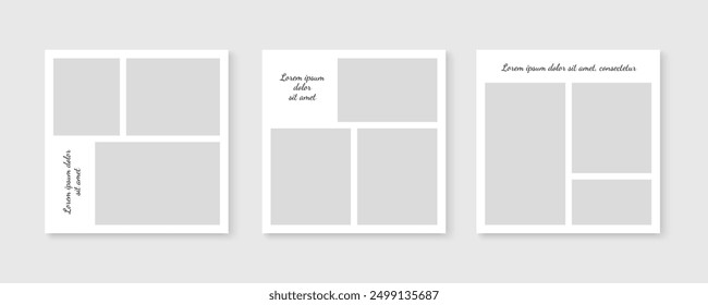 Moodboard template. Photo frame collage layout. Album grid background. Square mood board mockup. Vector illustration