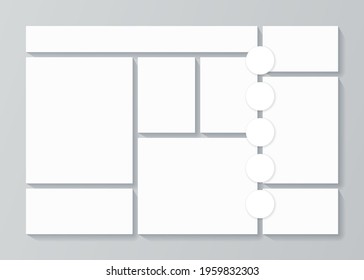 Moodboard template. Vector. Photo collage. Picture grid. Mood board background. Mosaic frame banner. Photography album layout.  Branding presentation. Horizontal design of mockup. Simple illustration.