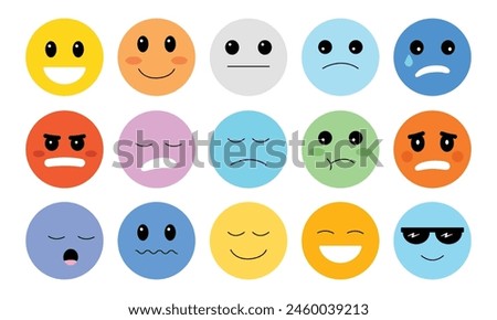 Moods and emotion faces illustration set. Cute cartoon style design of various character emoticons. Flat vector style emotes collection.