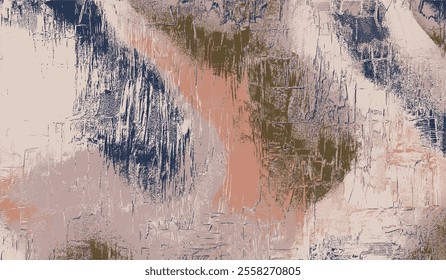 Moody abstract art in muted blue, purple, and earthy beige hues, enriched by rough textures and layered brushstrokes that evoke depth, emotion, and vintage appeal