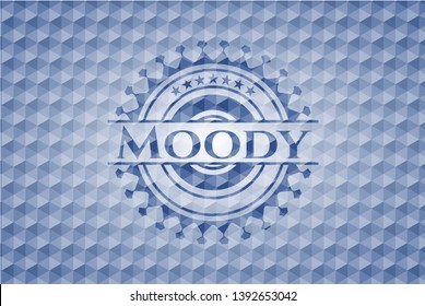Moody blue badge with geometric pattern. Vector Illustration. Detailed.