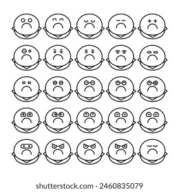 moody bun emoji icons set vector illustration