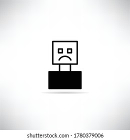 moody chat robot icon with shadow on gray background vector