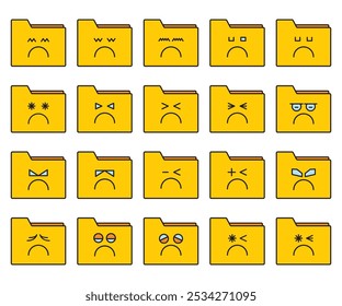 Moody y linda carpeta Emoticon Set Vector