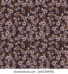 Moody ditsy floral seamless pattern with small meadow flowers. Vintage botanical background for textile, fabric print, and wallpaper design.