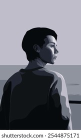 A moody illustration of a woman looking away from the camera, perfect for projects about contemplation, loneliness, or inner strength.