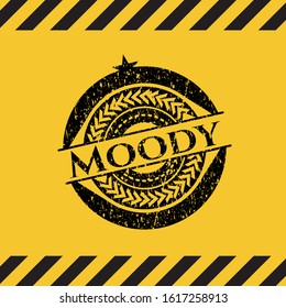 Moody inside warning sign, black grunge emblem. Vector Illustration. Detailed.