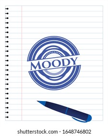 Moody pen strokes emblem. Blue ink. Vector Illustration. Detailed.