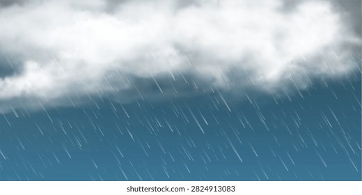 Moody realistic sky with clouds and continuous rain. Storm scene with rainfall. Natural weather movement for cinematic backgrounds and environmental design. Vector UI visuals and nature storytelling