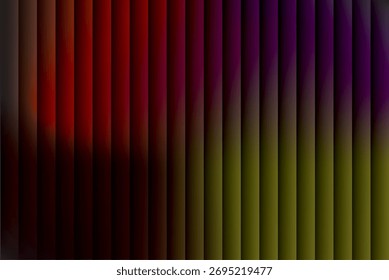 A moody and sophisticated geometric abstract background featuring vertical shaded lines in a gradient that transitions dramatically from deep reds and purples to olive green.