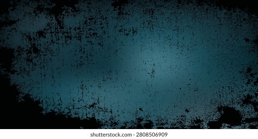 Moody teal grunge texture featuring a distressed, speckled surface and dark vignette edges, perfect for backgrounds, overlays, posters, web design and gritty urban or industrial themed projects.