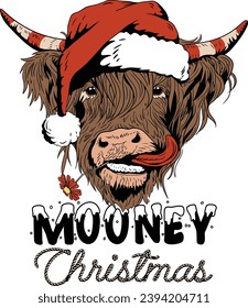 Mooey Christmas, Highland Cow, Christmas Cow, Western Christmas, Christmas Animal, Cow Santa Hat