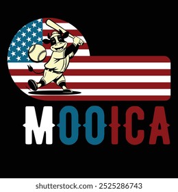 Mooica Baseball Cow American Flag Camiseta divertida