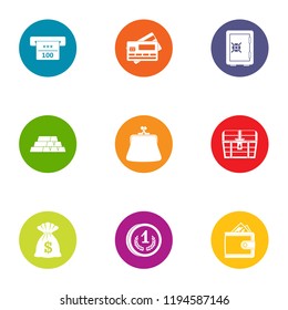 Moolah icons set. Flat set of 9 moolah vector icons for web isolated on white background