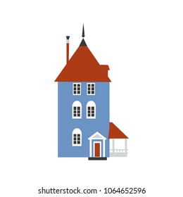 Moomin House in Park Moomin world, Oulu, Finland, vector cartoon illustration finnish building landmark, decorative icon isolated on white background flat style for travel design, european infographic