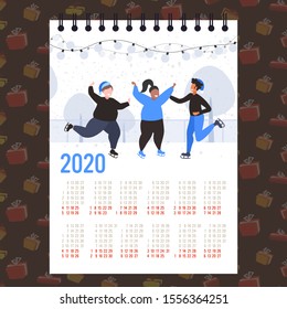 moon 2020 calendar people skating on ice rink winter sport activity merry christmas happy new year winter holidays celebration concept vector illustration
