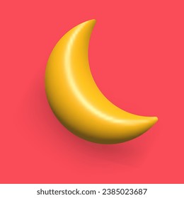 Moon 3d icon isolated vector graphic, halfmoon crescent element illustration red yellow cartoon design image clipart