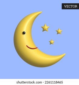 Moon 3d icon vector illustration in cartoon style