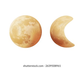 Moon 3D render vector illustration. Moon cartoon realistic icons for web design, banners and ads. Full moon and crescent moon illustration