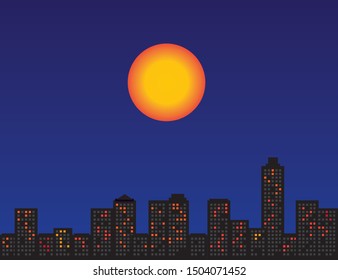 moon above the city, vector illustration
