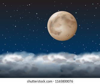 Una luna sobre la ilustración de la nube