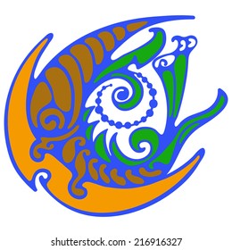 Moon - abstract symbol. Symbolic image of a planet with decorative, twisted, vortex