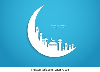 Moon, Abstract view of Mosque or Masjid with shadow on moon, paper design, vector eps