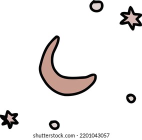 Moon Aestetik Brown Outline Handrawing