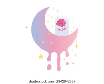 moon aesthetic vector graphic illustration isolated on white background. wall art decor, mid century modern minimalist art print background, organic shapes, magic concept.