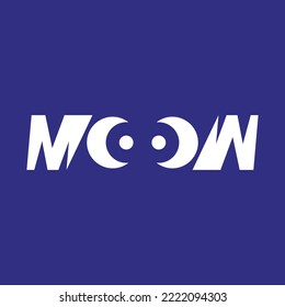 Moon ambigram word white on violet background vector with owl eyes as letters